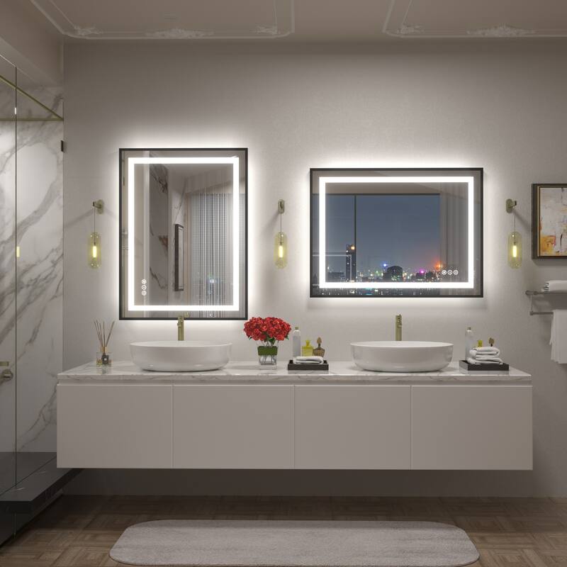 Black Metal Framed LED Front Light and Backlit Anti-Fog Wall Bathroom/ Vanity Mirror