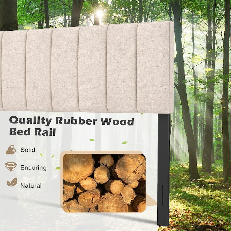 Gymax Linen Upholstered Headboard Vertical Channel Tufted Wood Leg for
