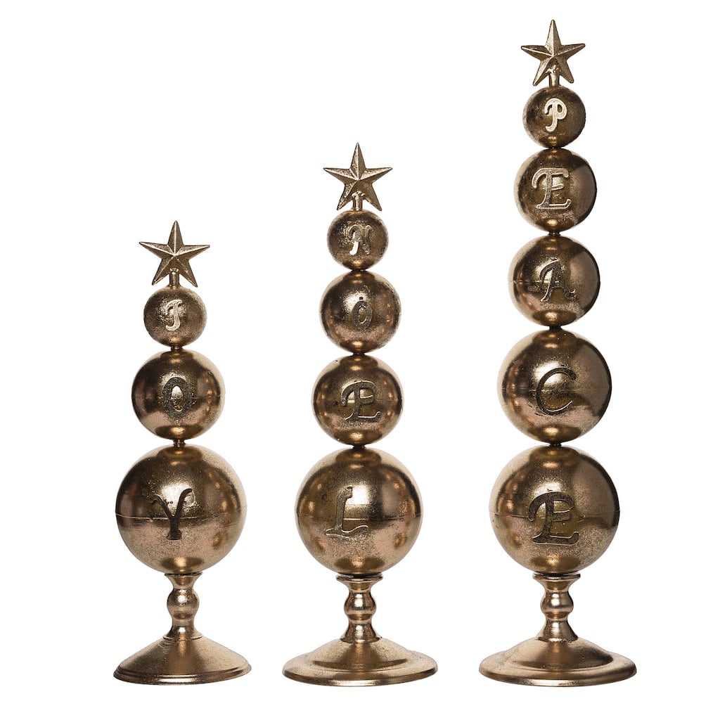 Transpac Metal 24.25 in. Gold Christmas Peace Love and Joy Decor Set of 3