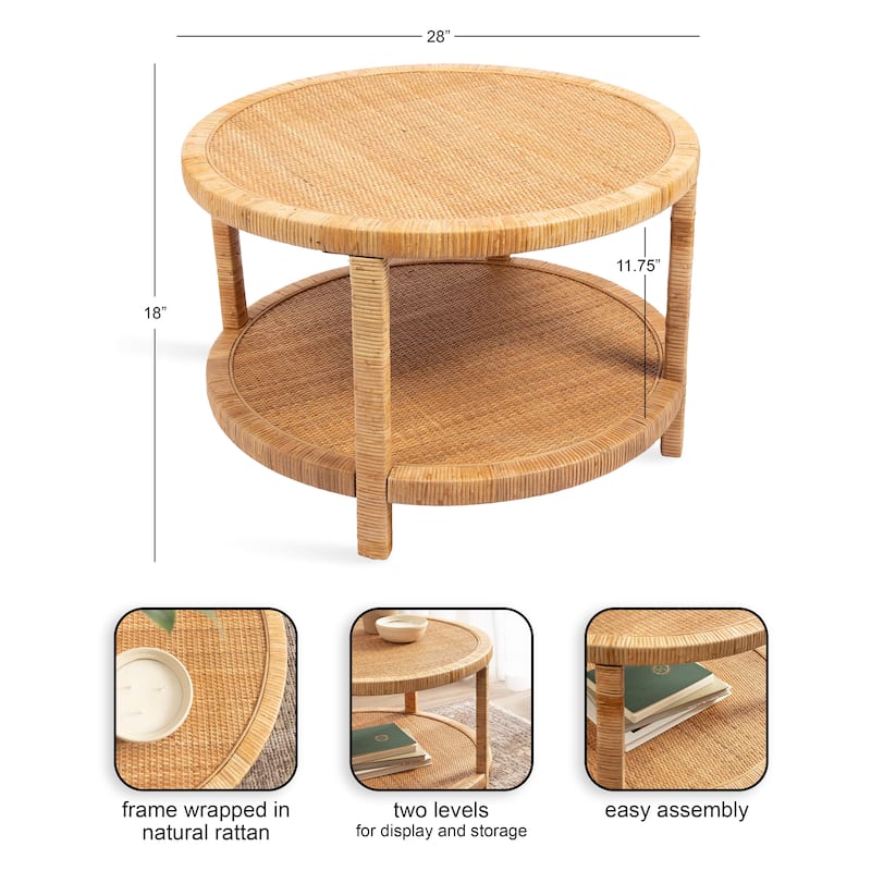 Kate and Laurel Rafina Rattan Round Coffee Table - 28x28x18