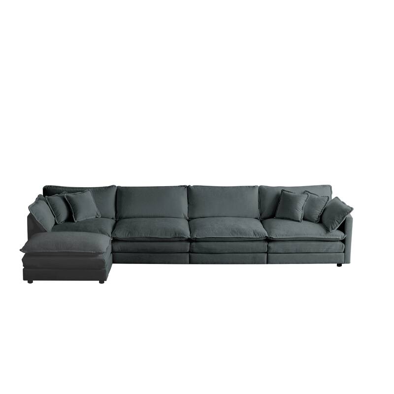 Modular U-Shaped 5 Seater Convertible Sectional Sofa with 1 Ottoman