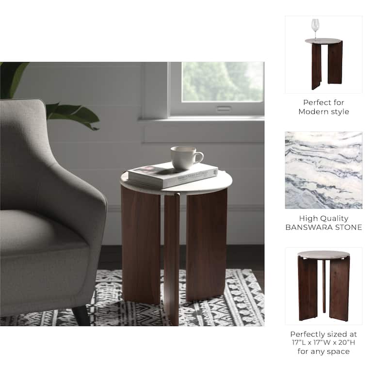 Marble Accent Table Decorative Sculptural Round Wood Base Silhouette