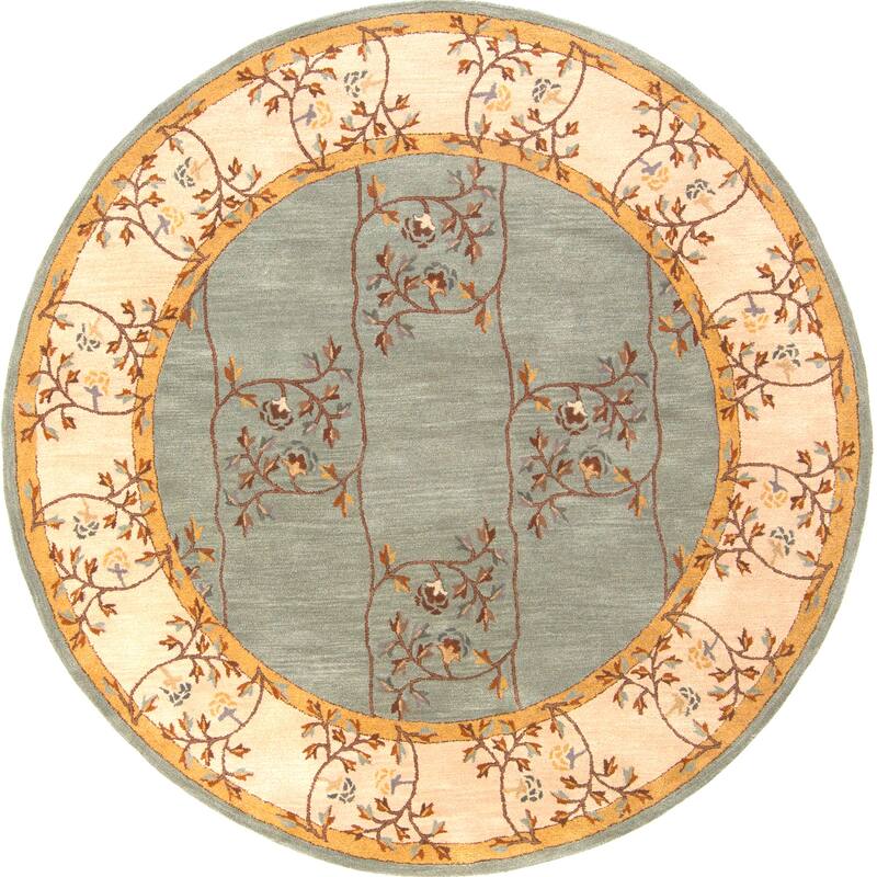 Livabliss Transitional Caesar Border Area Rug - 8' x 8' Round - Green/Beige