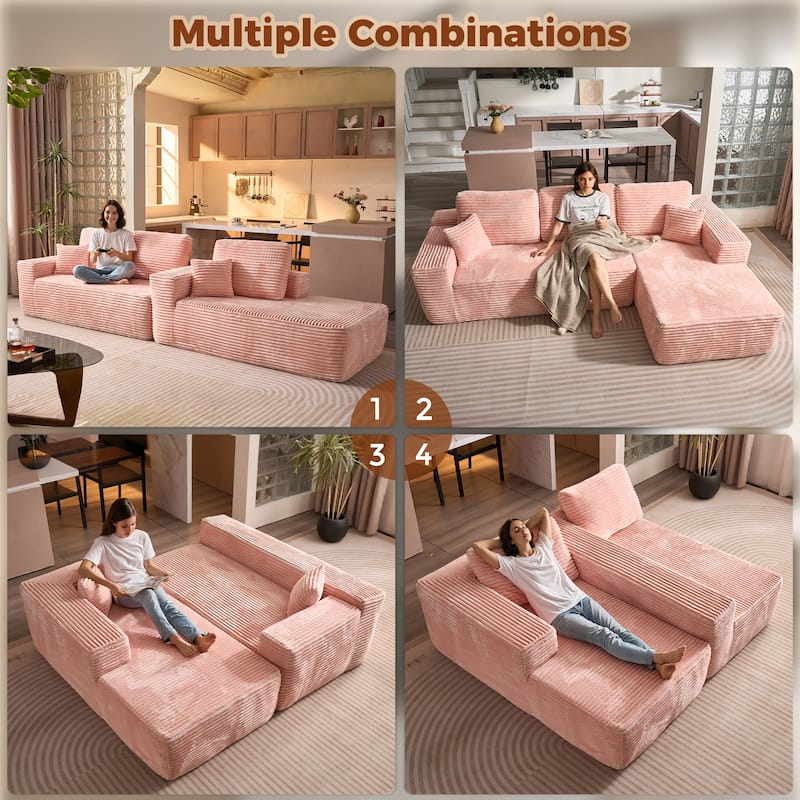 HOOOWOOO Modern Upholstery Chaise Sofa with Pillows for Living Room