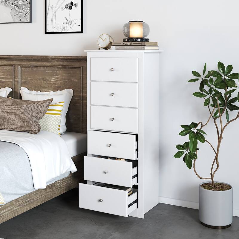 Gymax 6 Drawer Dresser 53.5'' Tall Storage Cabinet with Metal Sliding