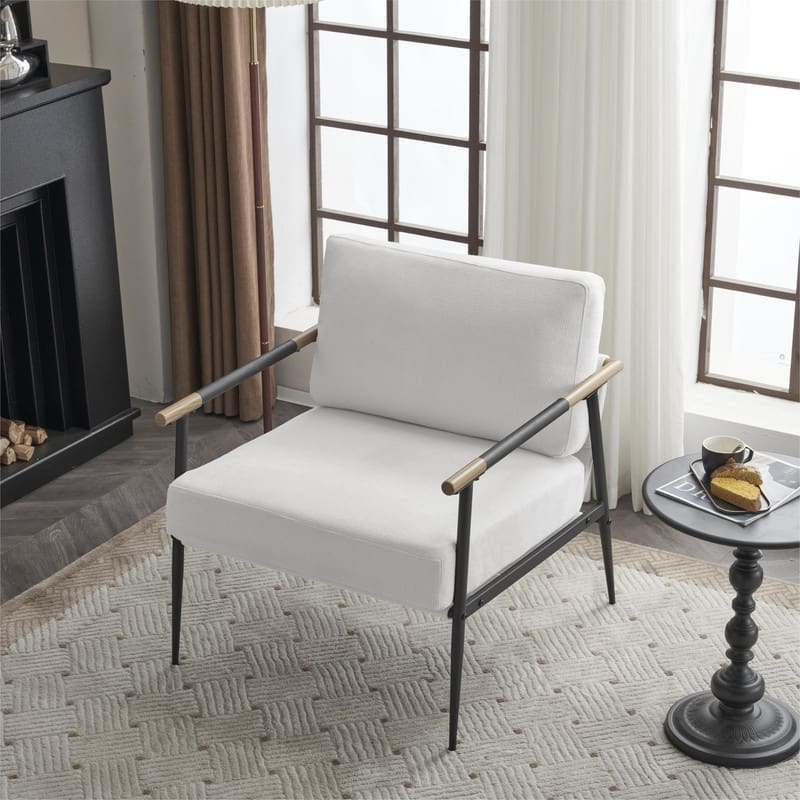Chenille Fabric Armchair, Retro Leisure Accent Chair with Extra Soft Padded and Cushion