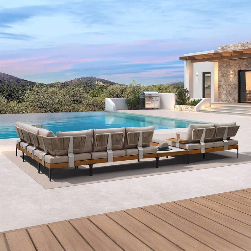 PURPLE LEAF Melben Light Grey Modular Outdoor Sectional with Cushions Flexible Layout Patio Conversation Set Couch