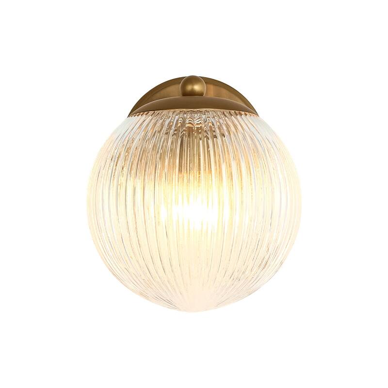 1-Light Sleek Modern Ribbed Glass Single Globe Wall Sconce - 6.3 in