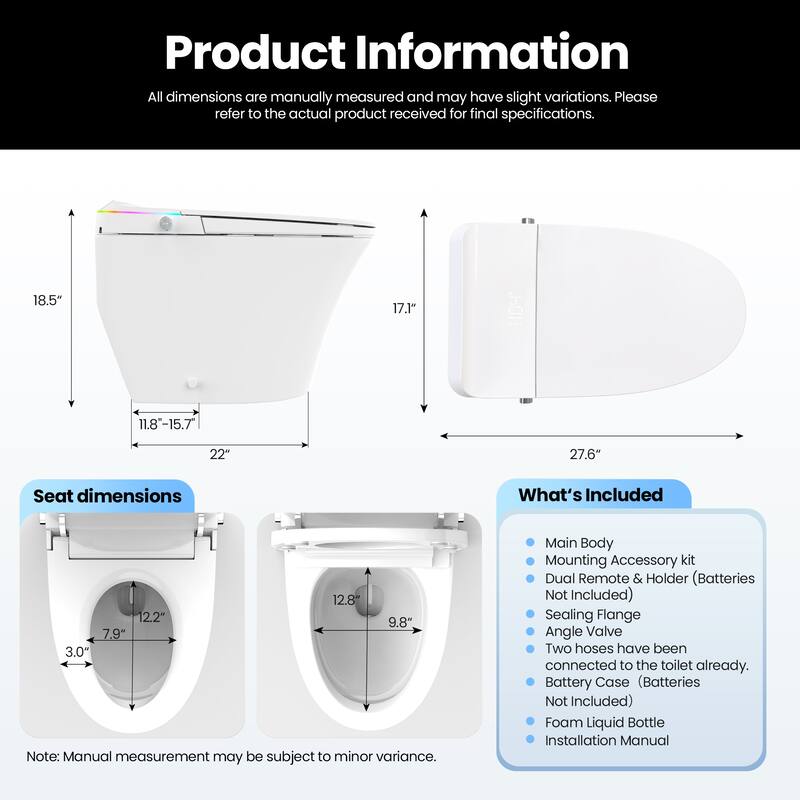 Zarautz Elongated Smart Bidet Toilet Combo with Clean Foam Shield Splash Proof,Heated Seat,Dryer & Foot/Men's flush recognition
