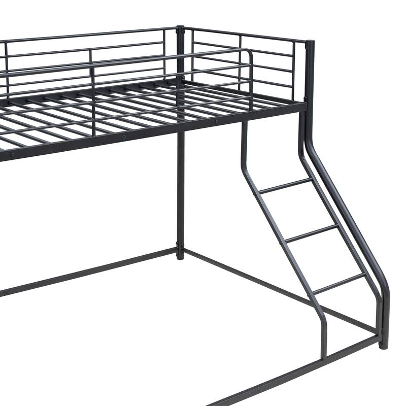 Metal Floor Bunk Bed, Twin XL over Queen with Ladder