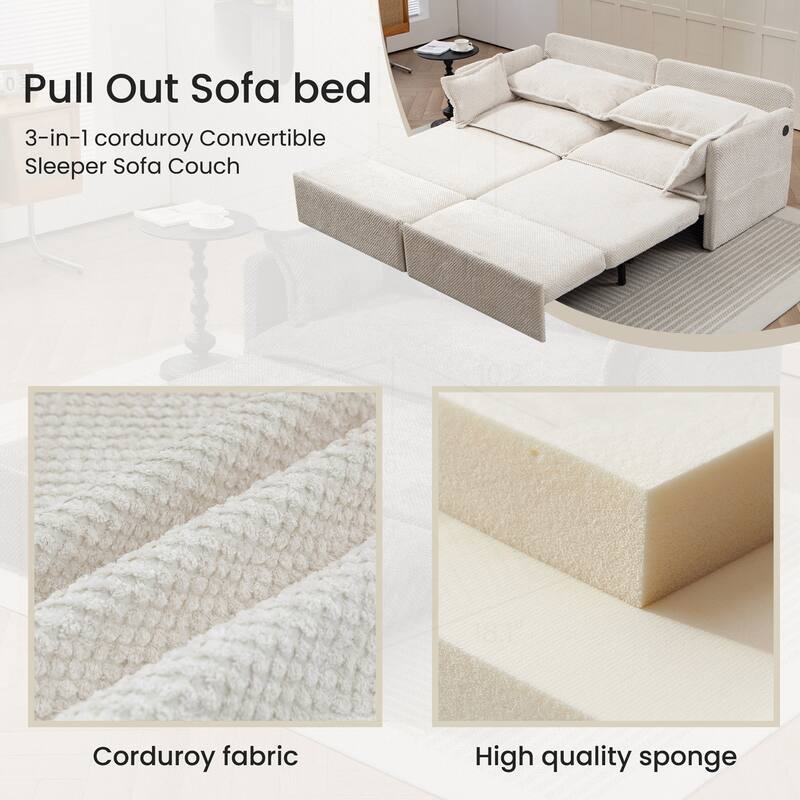 Versatile Convertible Sofa Bed with Side Storage and USB Ports for Home