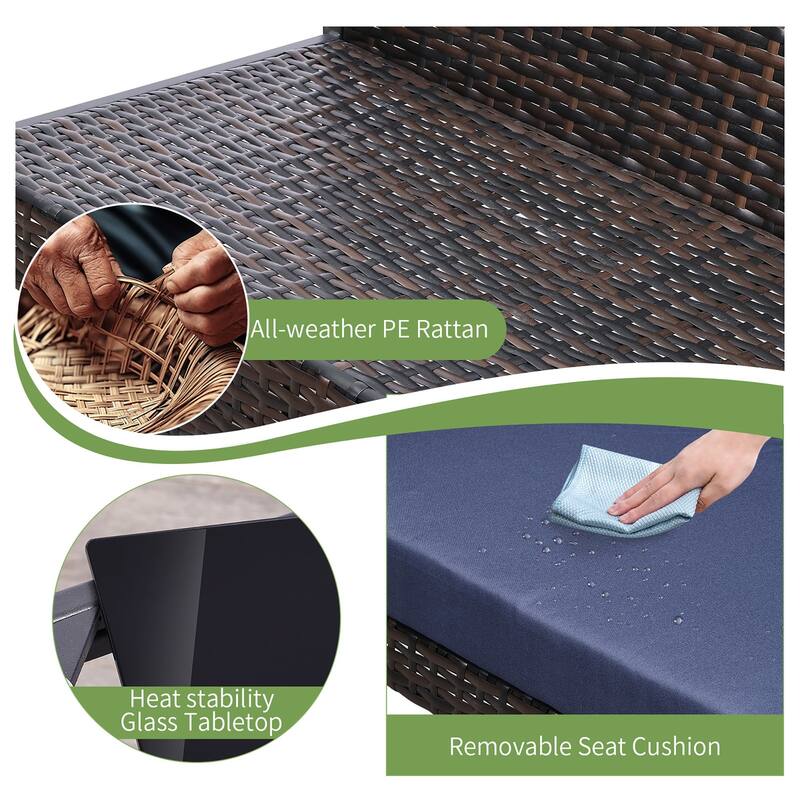 4-Piece Wicker Outdoor Sofa Set, 2 Loveseats, 1 Table, 1 Ice Bucket