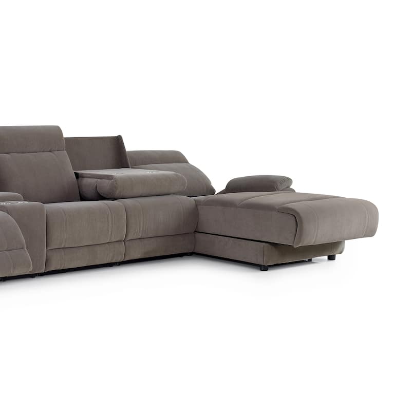 4 Person Grey Power Reclining Chaise Sectional with Storage Console