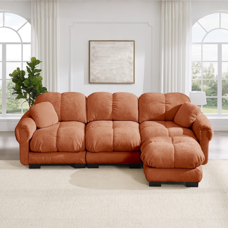 103.9" Modular Chenille Sectional Sofa with Pillows and Quilted Cushions