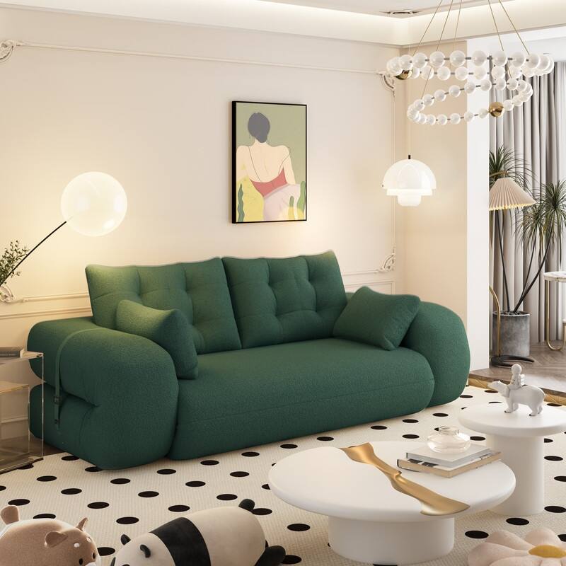 78.7" Multifunctional Foldable Sofa Bed, 3 in 1 Teddy Fabric Foam Filled Sleeper Sofa Bed