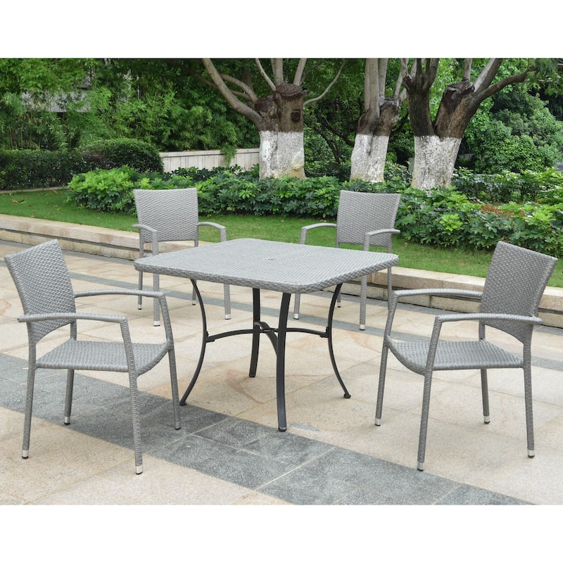 Barcelona Resin Wicker/Aluminum 39-inch Square Table with 4 Arm Chairs