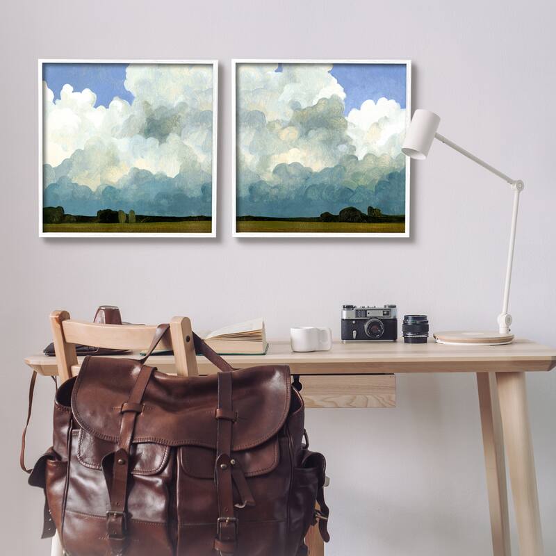 Stupell Fluffy Clouds Countryside Sky Nature Landscape Painting 2 Piece Framed Wall Art, Design by Emma Caroline - Multi