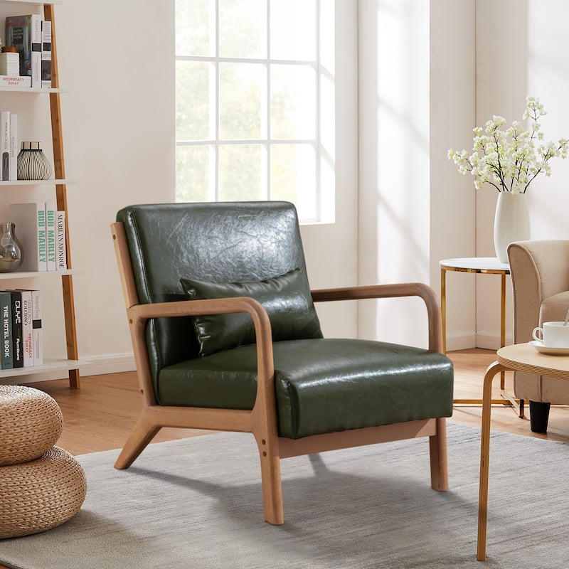 Aston Modern Solid wood Accent Chair for Living Room - Leather-Green