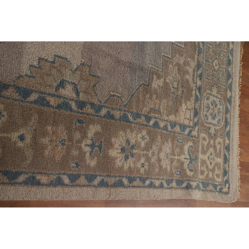 Geometric Oushak Oriental Area Rug Handmade Wool Carpet - 9'0"x 11'11"