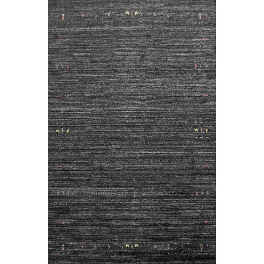 Hand Knotted Oriental Viscose Silk Carpet Tribal Animal Pictorial Greys & Charcoal Gabbeh Area Rug - 11' 7'' X 8' 10''