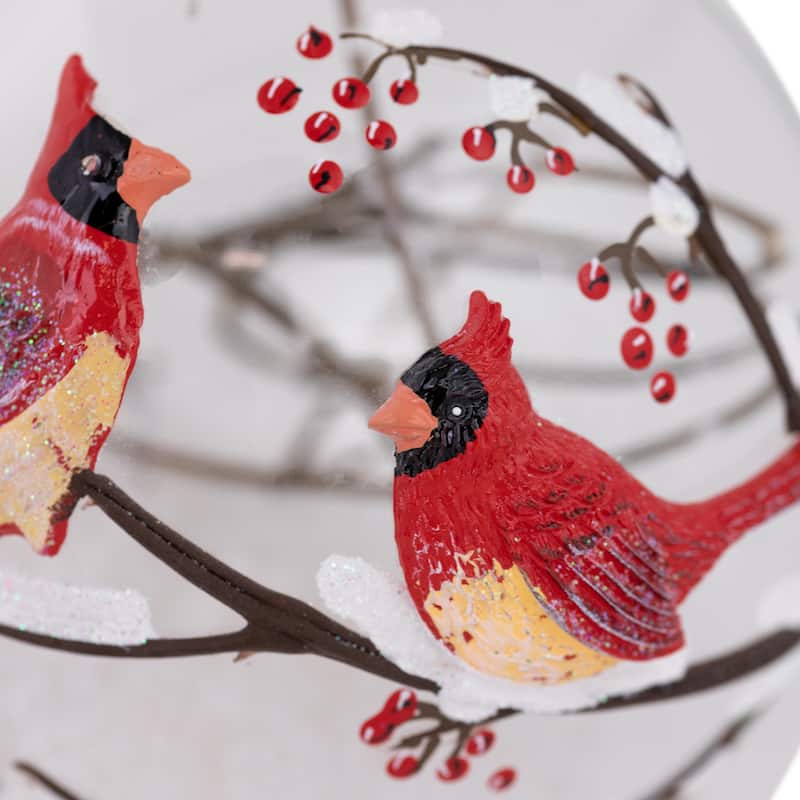 Cardinals Snowy Winter Scene Glass Ball Christmas Ornament - 4" - Red