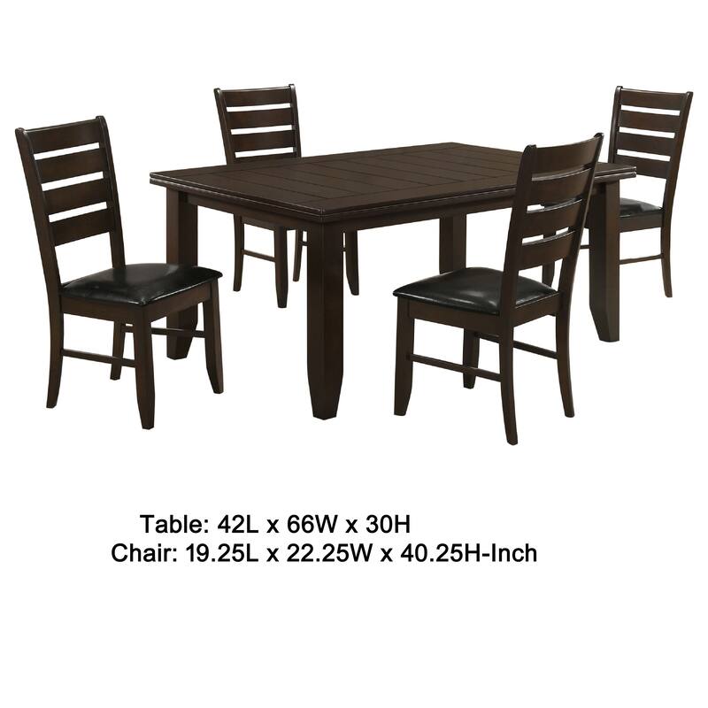 Diyi 5pc Dining Table and 4 Chairs Set w Ladder Back, Brown Faux Leather