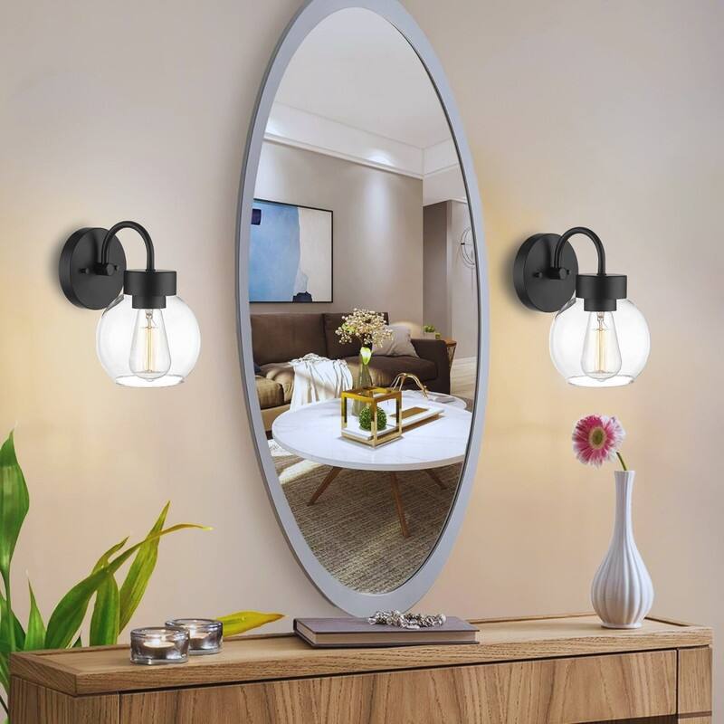 1 Light light fixtures matte black bathroom vanity lights glass, metal wall lights