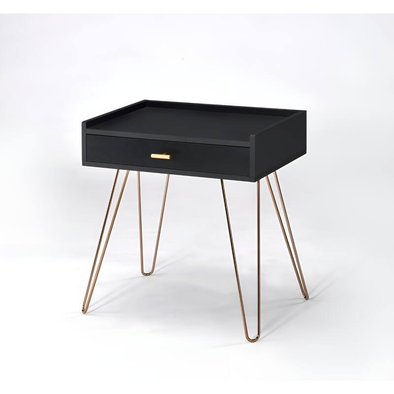 24" Gold And Black End Table With Drawer - Black and Gold