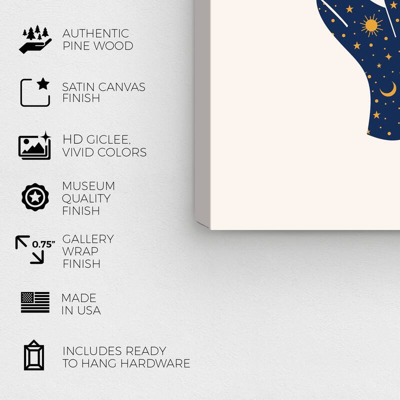 Wynwood Studio Canvas Floral and Botanical Fate Hands Gold and Dark Blue Modern & Contemporary Wall Art Canvas Print