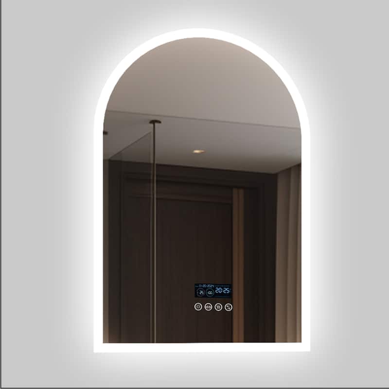 Smart Arched LED Bathroom Mirror Illuminated Anti-Fog with Bluetooth - 24" Wx36" H