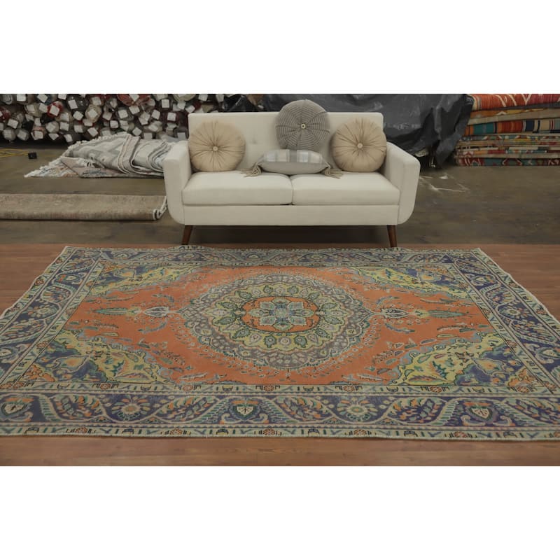 Hand Knotted Oriental 100% Wool Carpet Traditional Medallion Oranges & Rust Tabriz Area Rug - 9' 2'' X 6' 3''