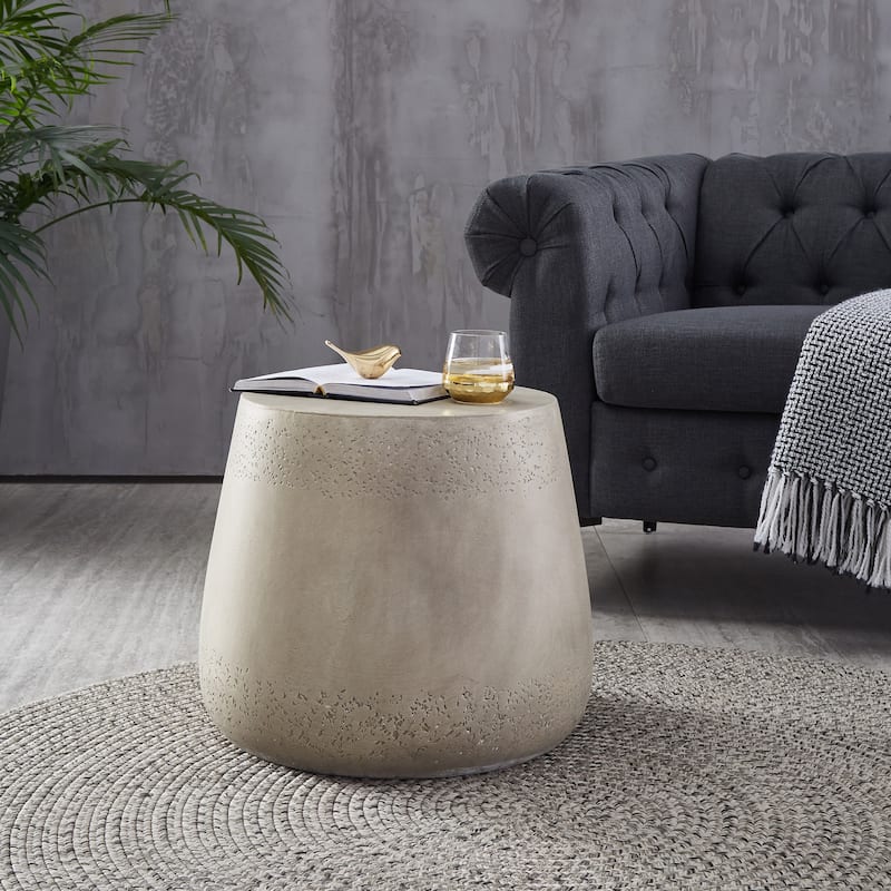 19" Modern Round Side Table with Drum Shape for Living Room or Bedroom - Light Gray