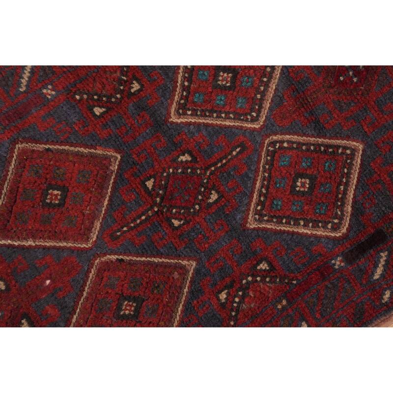Hand Knotted Oriental 100% Wool Carpet Traditional Tribal Red Balouch Runner Rug - 8' 6'' X 2' 1''
