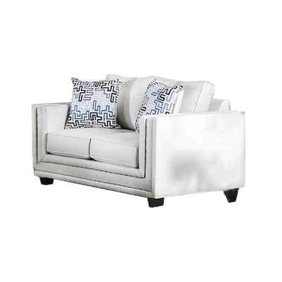 Chenille And Wooden Love Seat with Track Arms Design in Off-White