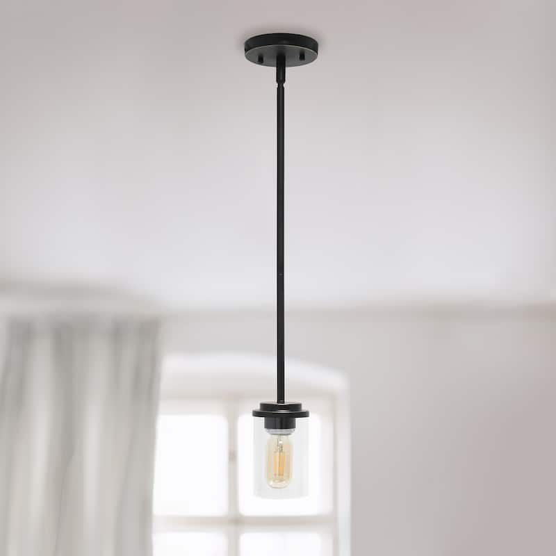 Modern Pendant Light - 1-Light Adjustable Clear Glass Cylinder - Bronze Finish for Kitchen & Dining - 9.5
