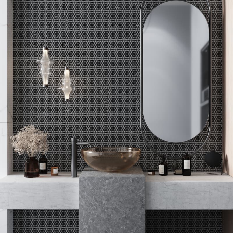 Apollo tile 11 x 12 Noir Luxe Tumbled Eastern Black Marble Tile (4.83 sq ft/case) - 5 Pack