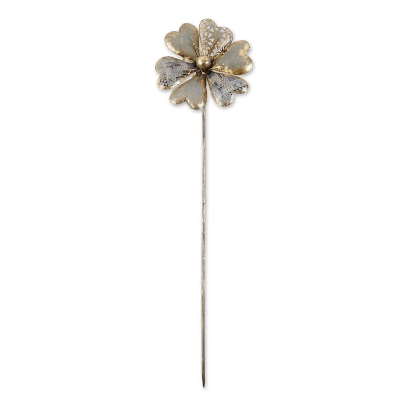 Flower Outdoor Garden Stake - 37.5" - Silver