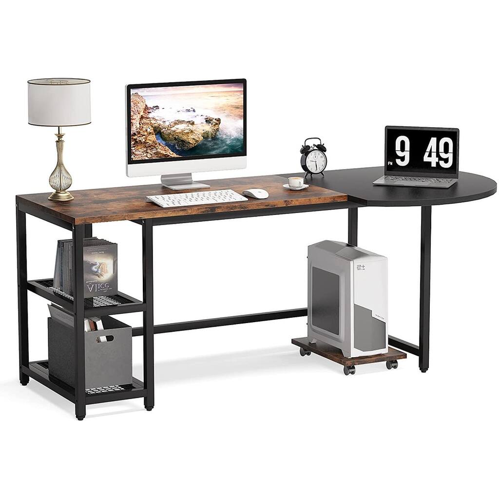 Modern 62.9 Inch Large Home Office Computer Desk with Storage Shelves