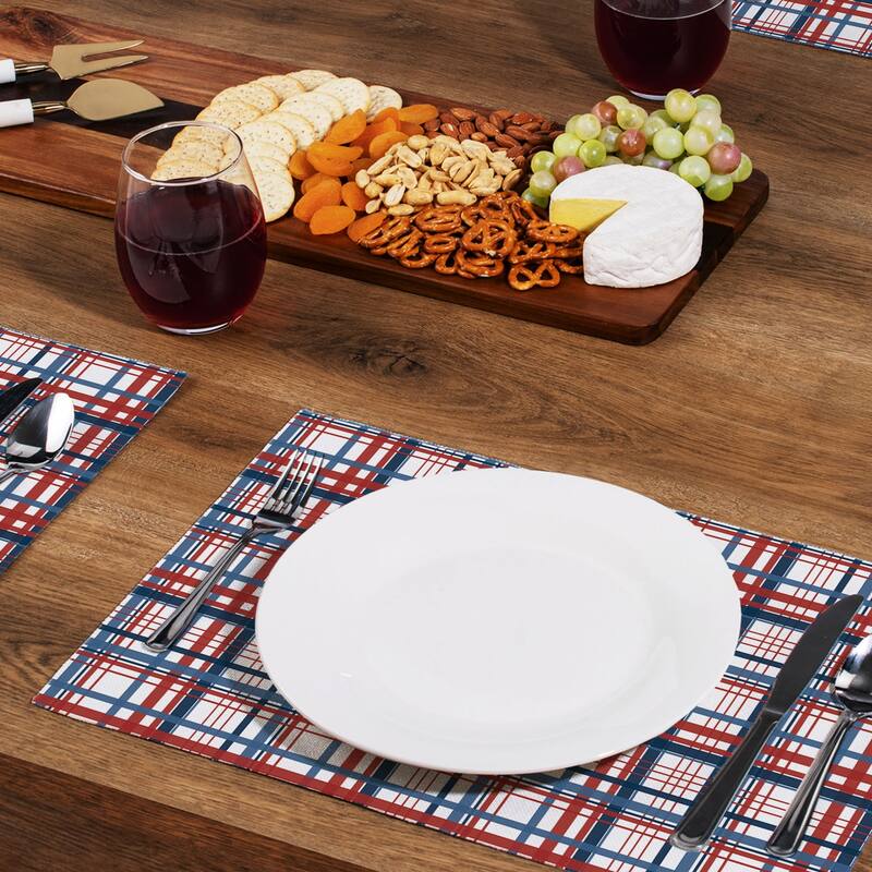 Patriotic Plaid 4-Pack Poly-Cotton Blend Placemats Manufactured in The USA Machine Washable Dryer Safe