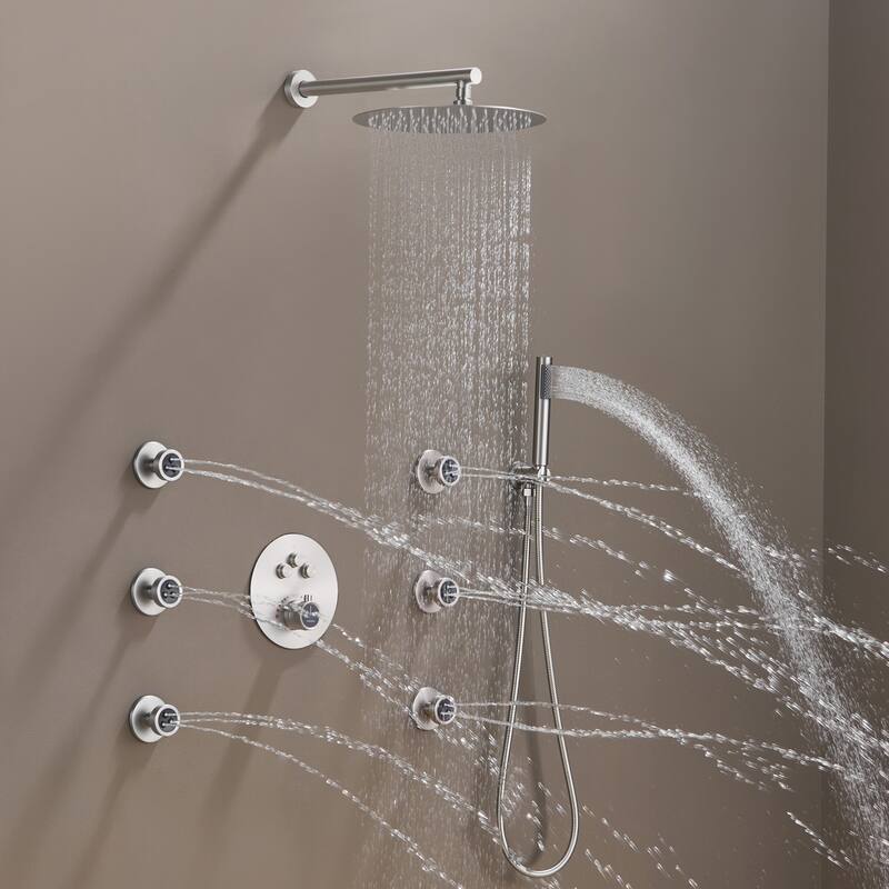 CASAINC 3-function Luxury Thermostatic Dual Shower Faucet Shower System with 6 Body Spray Jets