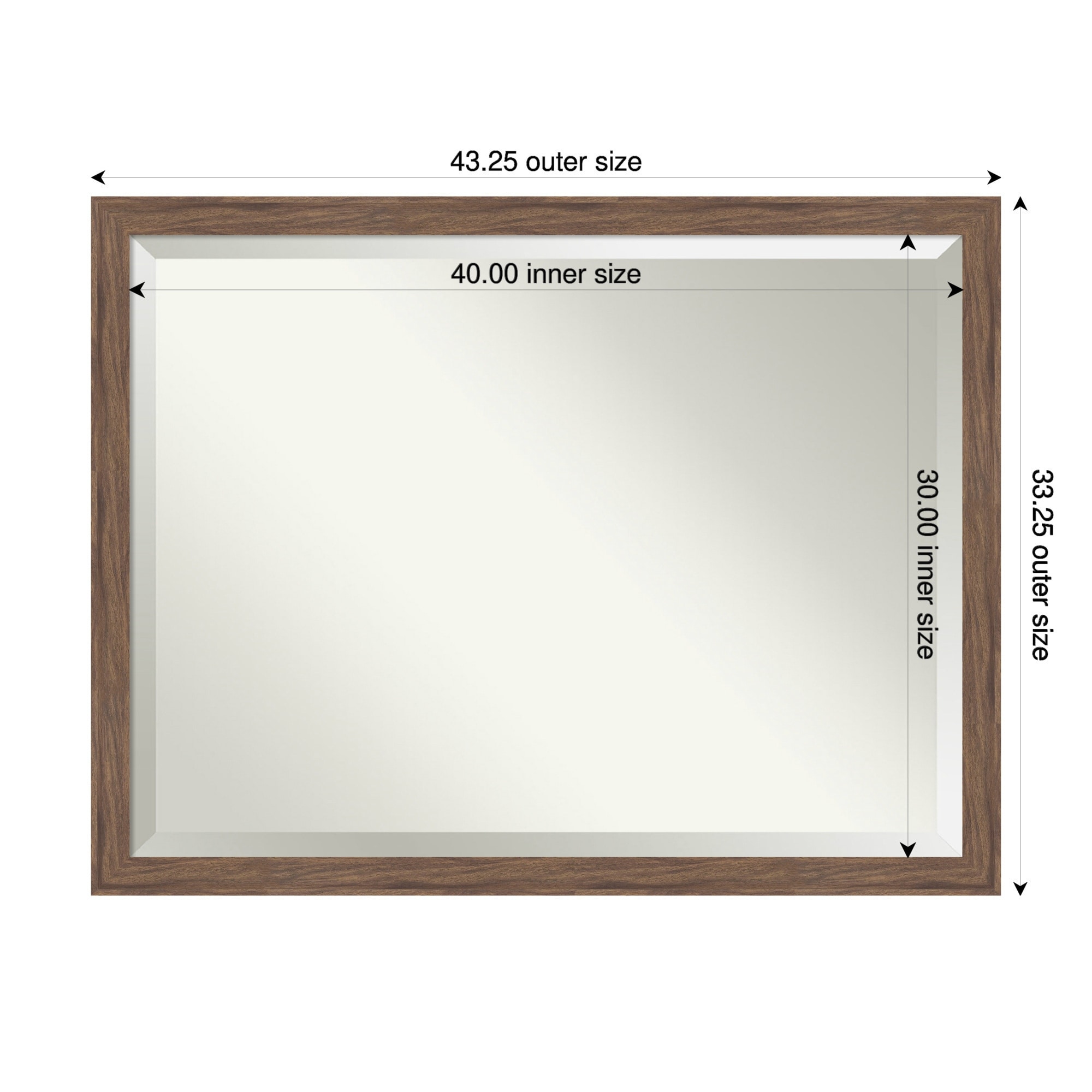 Pia Medium Brown Narrow Beveled Framed Bathroom Vanity Wall Mirror - Pia Medium Brown Narrow