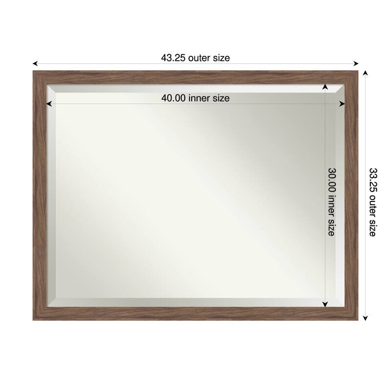 Pia Medium Brown Narrow Beveled Framed Bathroom Vanity Wall Mirror - Pia Medium Brown Narrow - 43 x 33 in
