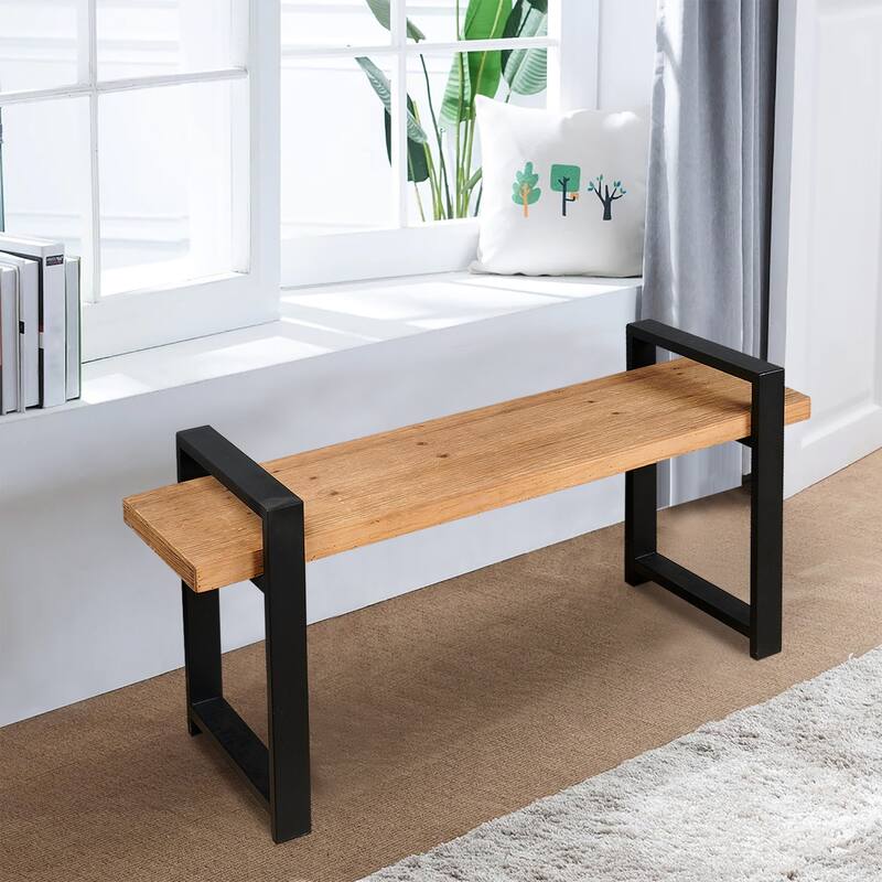 Black Metal Twin Layers Bench Legs DIY Furniture Legs Rectangle Legs - 19.3" x 15.6" x 2.4"