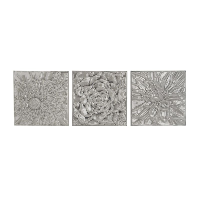 Metal Floral Embossed Wall Decor - Set of 3 Gray - Roche River Decor