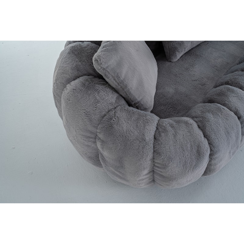 GDFStudio - Floral-Shaped 75.49" Faux Fur Loveseat Sofa with High-Density Foam