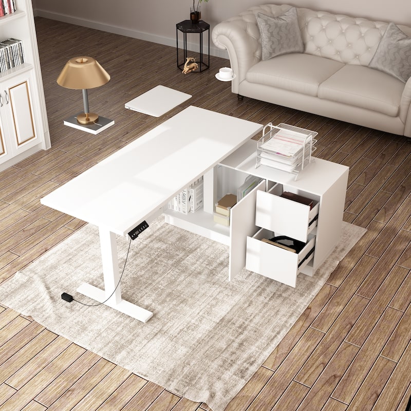 Height Adjustable Standing Desk with Storage Ergonomic Sit-Stand Workstation