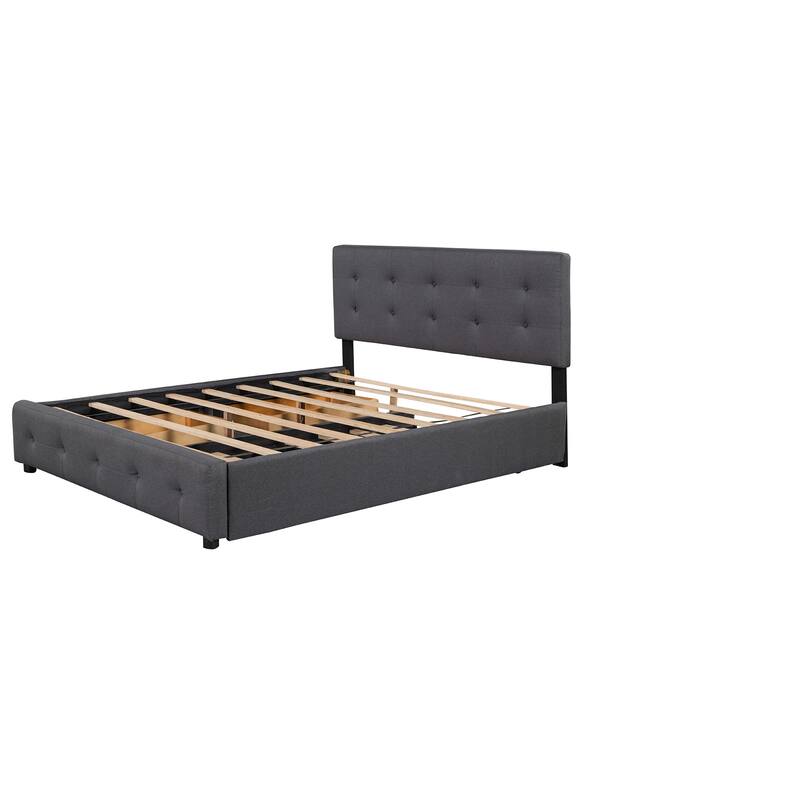 Queen Size Upholstered Platform Bed with 2 Drawers & Twin XL Trundle