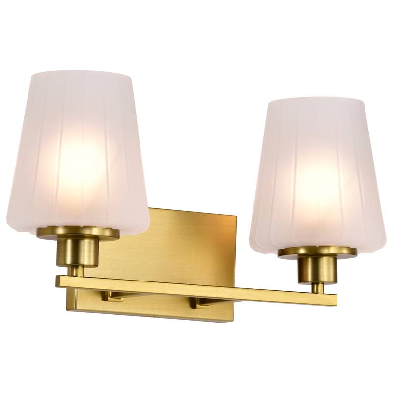 Lune 2 Light Vanity Vintage Brass Finish Etched White Glass - Vintage Brass