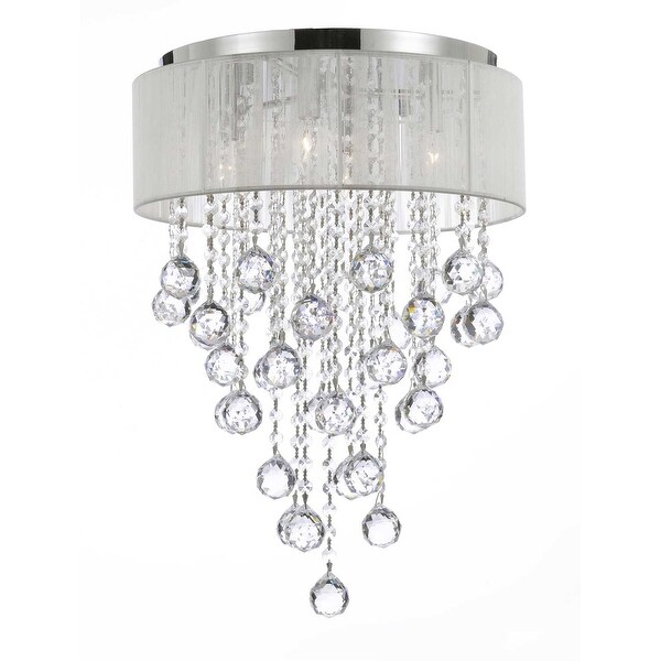 Flush Mount 4 Light Chrome & White Shade Crystal Chandelier Lighting