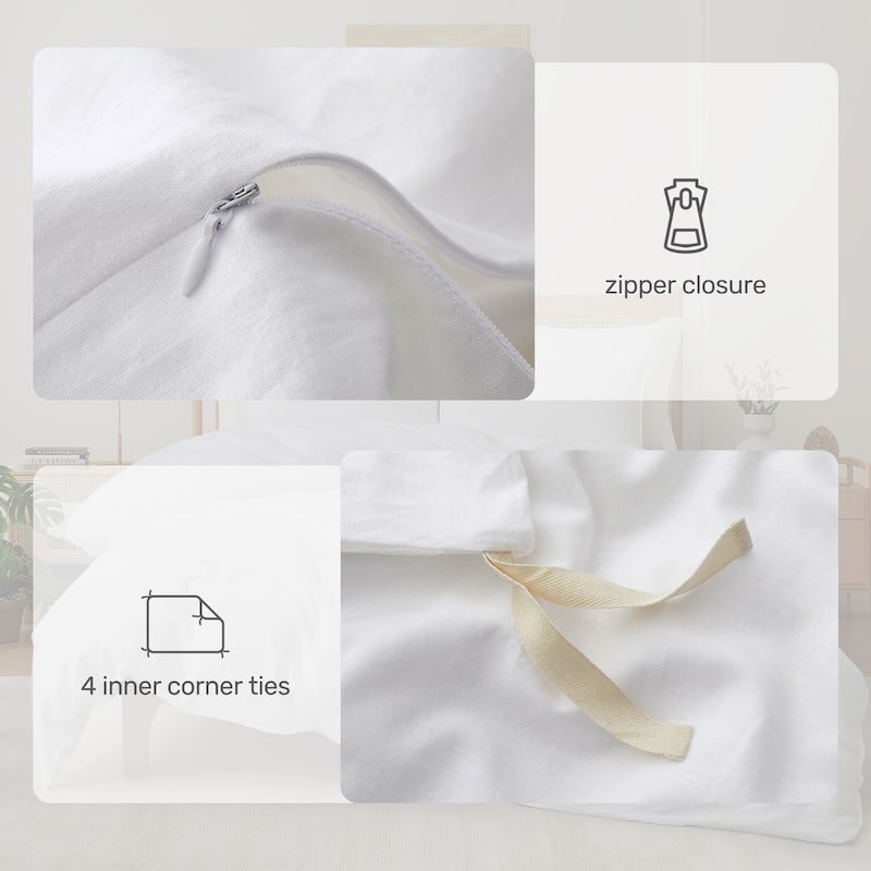 Linen Cotton Duvet Cover and Pillow Sham Set, Breathable and Skin-Friendly Bedding Set
